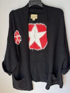 Wildfox Black Open-Front Star Pocketed Cardigan Sweater - Black & Red Sz XS